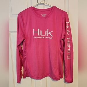 Huk Vibrant Pink Performance Fishing Shirt - Size L (snug)